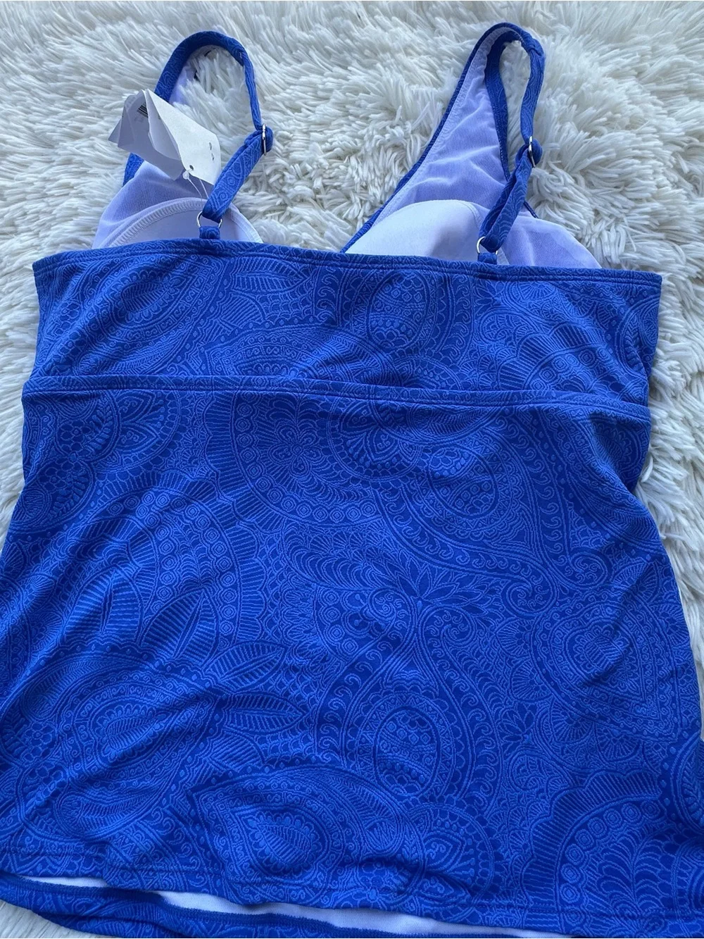 Swim Solutions Blue Textured Paisley Tankini Top - Picture 8 of 9